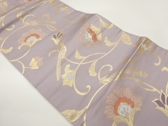 花唐草に尾長鳥模様織出し名古屋帯